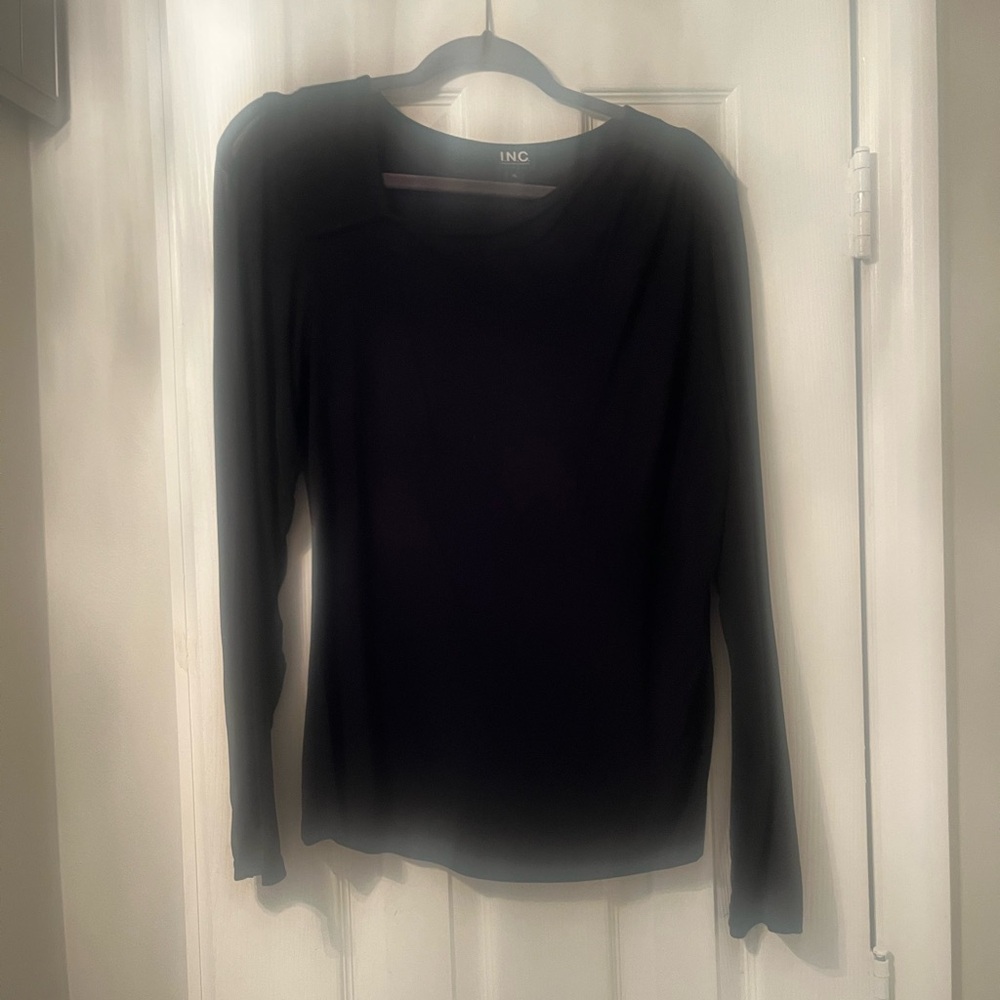 INC International Concepts Black Fitted Ribbed Blouse - Picture 2 of 3